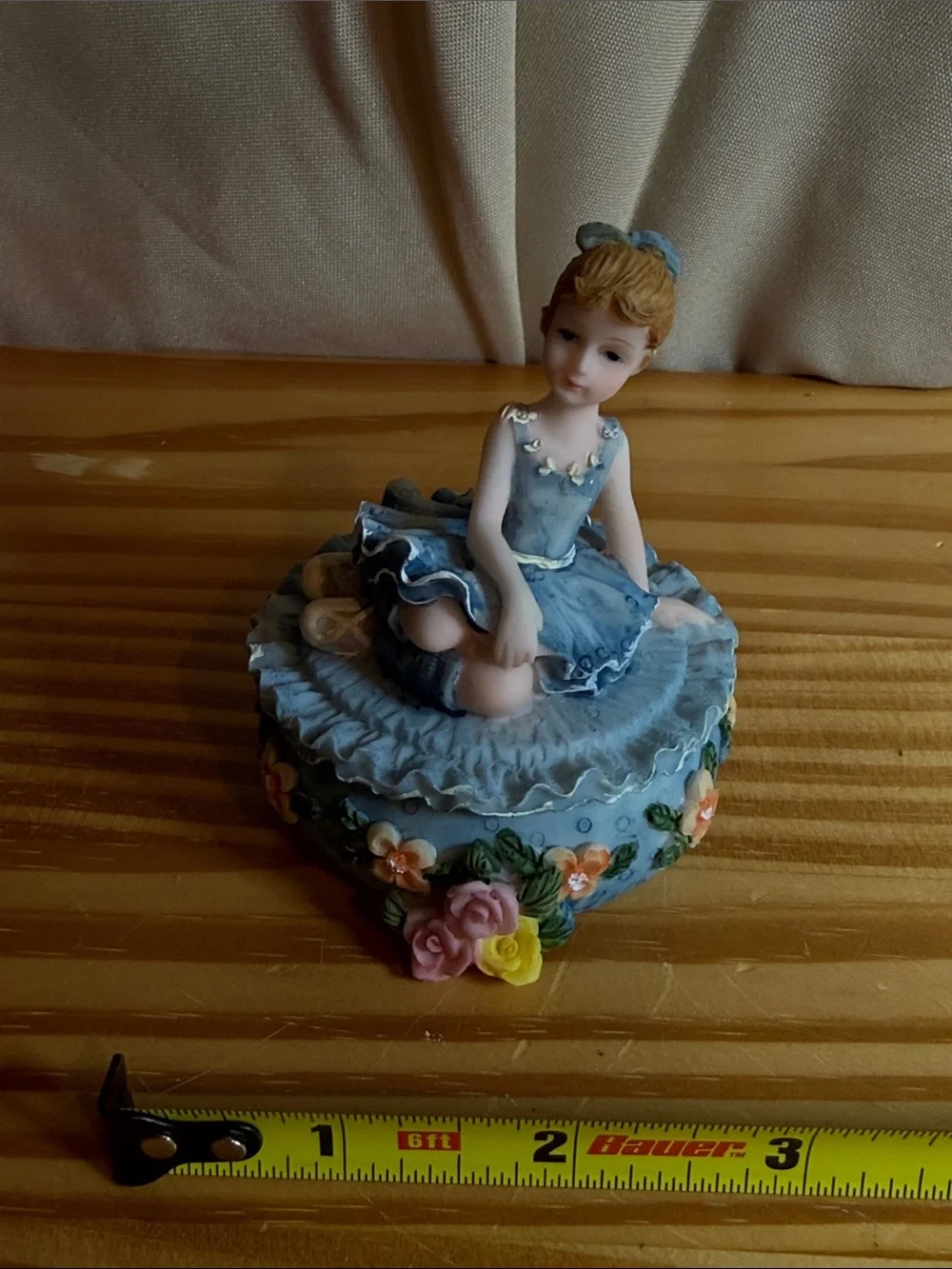 Vintage 80s/90s Pastel Blue Ballerina Resin Trinket Box 3.5
